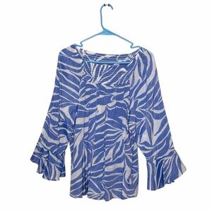ACA & GRACE WOMENS BLUE & WHITE PEASANT TOP SMOCKED  BELL SLEEVES SIZE XL